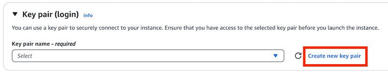 Select a key pair login to access your instance via SSH