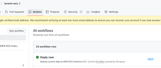 First time deploy after push YML file in main branch