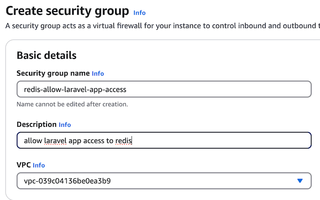 Setup up security group for your Redis Cluster