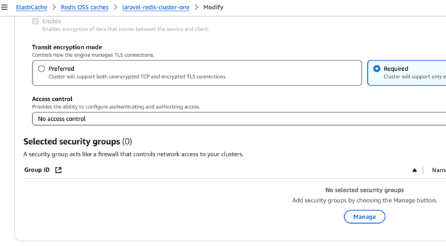 Link new security group to Redis Cluster